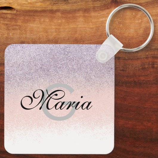 Business QR Code Monogramed Faux Glitter Sleutelhanger (Achterkant)