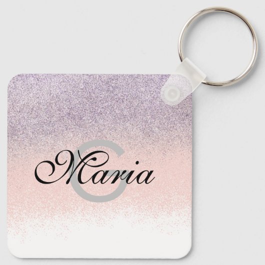 Business QR Code Monogramed Faux Glitter Sleutelhanger (Achterkant)