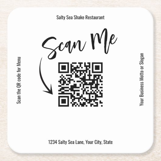 Business QR Code Scan Me Menu Custom Kartonnen Onderzetters (Voorkant)