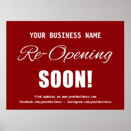 Business Re-Opening Soon Red Poster