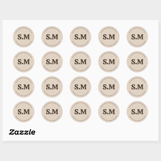 Business Retro Monogram Beige Brown Ronde Sticker (Vel)