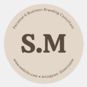 Business Retro Monogram Beige Brown Ronde Sticker (Voorkant)