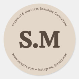 Business Retro Monogram Beige Brown Ronde Sticker