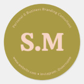 Business Retro Monogram Green Blush Pink Ronde Sticker (Voorkant)