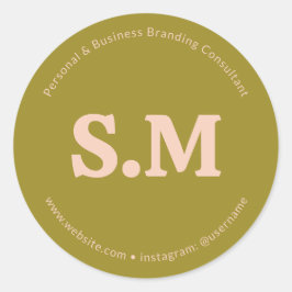 Business Retro Monogram Green Blush Pink Ronde Sticker