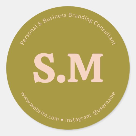 Business Retro Monogram Green Blush Pink Ronde Sticker (Voorkant)