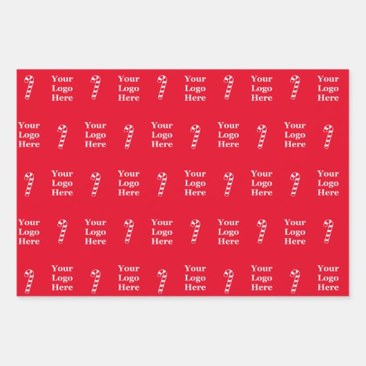 Business Rood Wit Uw Logo Candy Canes Sjabloon Inpakpapier Vel (Voorkant 3)