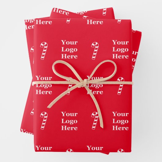 Business Rood Wit Uw Logo Candy Canes Sjabloon Inpakpapier Vel (In situ)