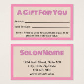 Business Roze Beige Beauty Salon Cadeaubon Visitekaartje (Voorkant /achterkant)