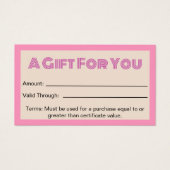 Business Roze Beige Beauty Salon Cadeaubon Visitekaartje (Voorkant)