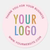 Business Roze Dank u Stickers Aangepaste Logo Rond (Voorkant)