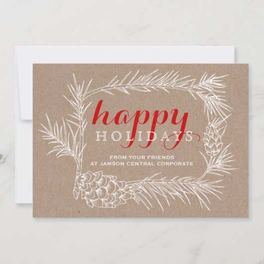 Business Rustic fir branche en lijst kerst met keg Feestdagenkaart (Voorkant)