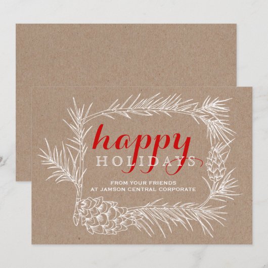 Business Rustic fir branche en lijst kerst met keg Feestdagenkaart (Voorkant / Achterkant)