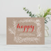 Business Rustic fir branche en lijst kerst met keg Feestdagenkaart (Staand voorkant)