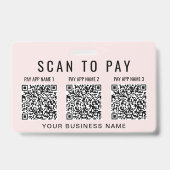Business Scan to Pay 3 QR Codes Pink Badge (Voorzijde)