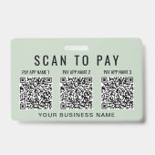 Business Scan to Pay 3 QR Codes Sage Green Badge (Voorzijde)