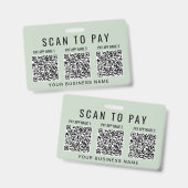 Business Scan to Pay 3 QR Codes Sage Green Badge (Voor- en achterkant)