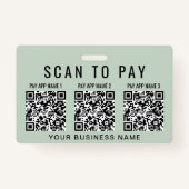 Business Scan to Pay 3 QR Codes Sage Green Badge (Voorkant)
