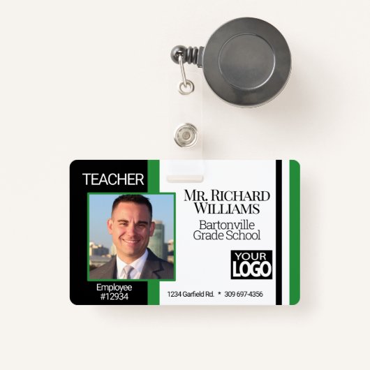 Business / School Foto ID- Zwart, Wit en Groen Badge (Voorkant met intrekbare)
