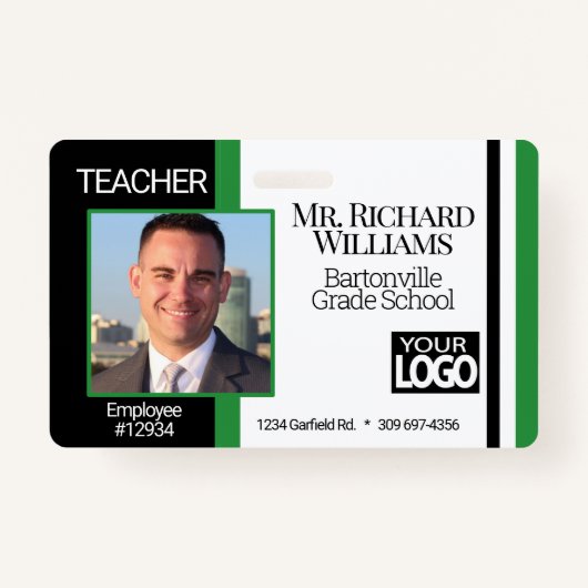 Business / School Foto ID- Zwart, Wit en Groen Badge (Voorkant)