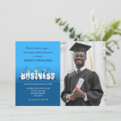 Business School Graduation Party Fotouitnodiging Kaart (Staand voorkant)