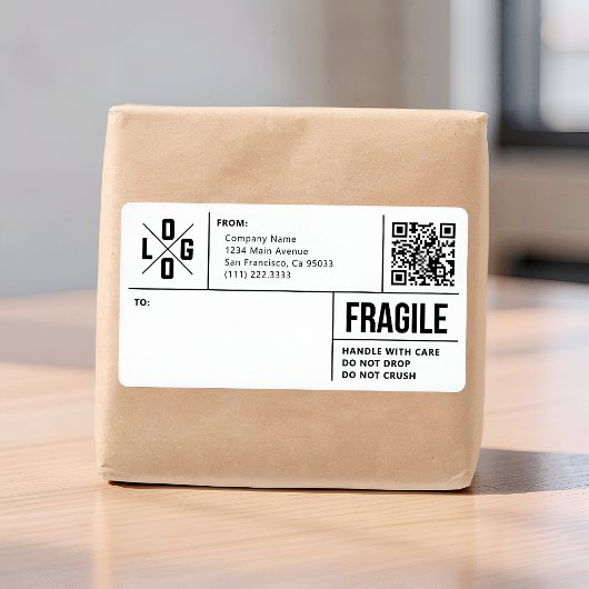 Business Shipping Logo QR Code Fragile Warning Etiket