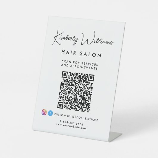 Business Signature Script Monogram QR Code Reclamebord Met Voetstuk (Voorkant)