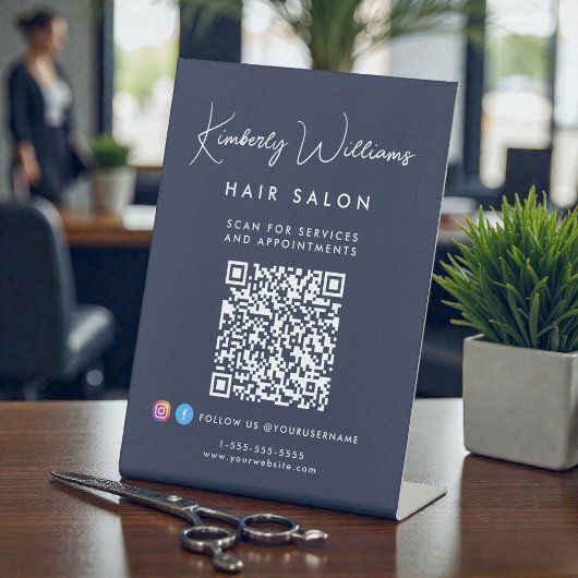 Business Signature Script Monogram QR Code Reclamebord Met Voetstuk