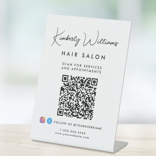 Business Signature Script Monogram QR Code Reclamebord Met Voetstuk