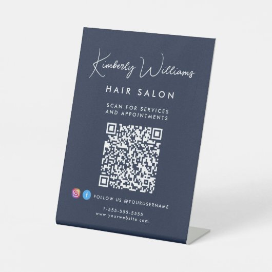 Business Signature Script Monogram QR Code Reclamebord Met Voetstuk (Voorkant)