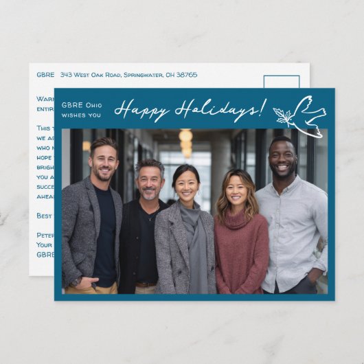 Business Simple Dove CUSTOM PHOTO ChristmasHoliday Briefkaart (Voorkant / Achterkant)