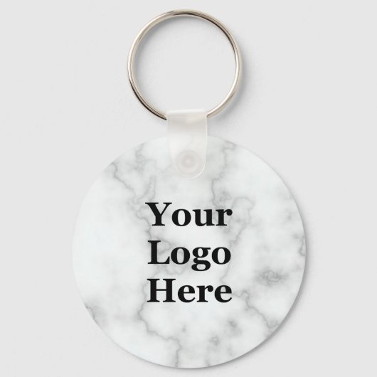 Business Sjabloon Faux White Marble Your Logo here Sleutelhanger (Voorkant)