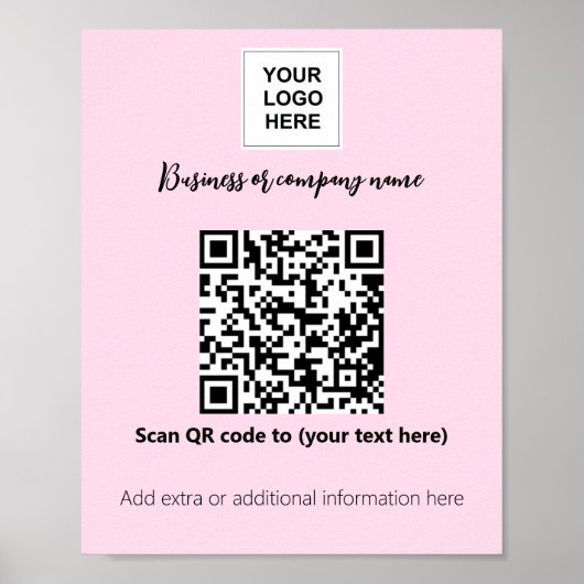 Business sjabloon Roze Blush logo qr code Poster (Voorkant)