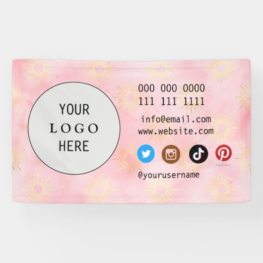 Business Social Media Logo wit minimalistisch roze Spandoek (Horizontaal)