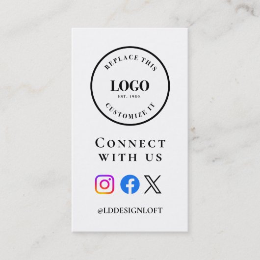 Business Social Media QR code website Custom logo Visitekaartje (Voorkant)