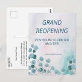 Business Spa Salon Blauwgroen Eucalyptus openen Briefkaart (Voorkant / Achterkant)