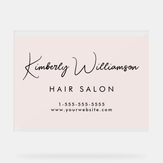 Business Stylish Signature Script Pink Frosted Acryl Bord (Voorkant)