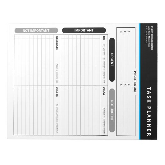 Business Task Planner Priority Matrix Notepad Notitieblok (Voorkant)