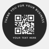 Business Thank You Custom QR Code Black Ronde Sticker (Voorkant)