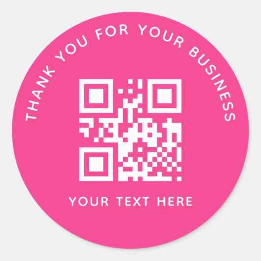 Business Thank You Custom QR Code Pink Ronde Sticker (Voorkant)
