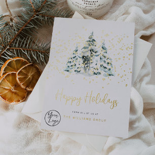 Business Uw Logo Snowy Forest Folie Holiday Card Folie Feestdagenkaart