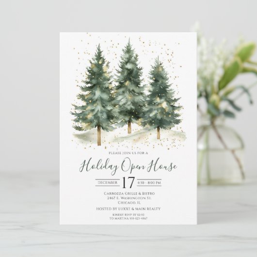 Business Waterverf Pine Trees Open House Kaart (Staand voorkant)