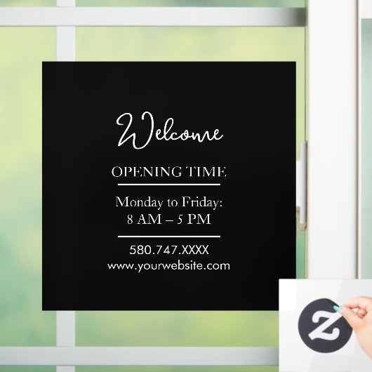 Business Welcome & Open Hours Cling Raamsticker (Huis)