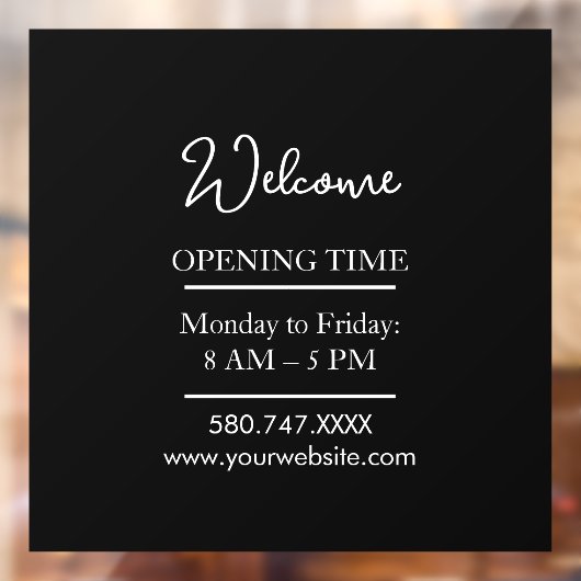 Business Welcome & Open Hours Cling Raamsticker (Vel 2)