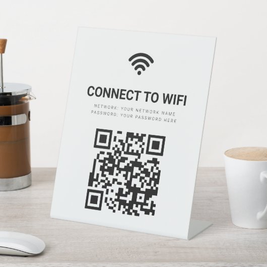Business Wifi Network QR Code White Modern Reclamebord Met Voetstuk (Insitu)