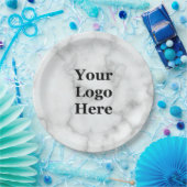 Business Your Logo Faux White Marmer Papieren Bordje (Feest)