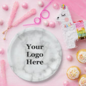 Business Your Logo Faux White Marmer Papieren Bordje (Feest)