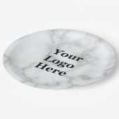 Business Your Logo Faux White Marmer Papieren Bordje (Gekanteld)