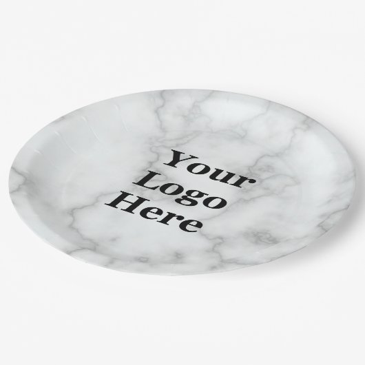 Business Your Logo Faux White Marmer Papieren Bordje (Gekanteld)