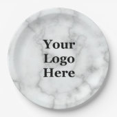 Business Your Logo Faux White Marmer Papieren Bordje (Voorkant)